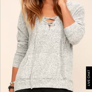 Lulus Heather Grey Lace Up Hoodie